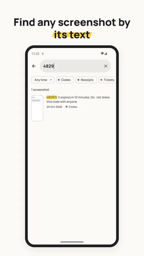 Search results for a word, with the matching text highlighted in each screenshot